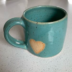 Handmade Teal Blue Pottery Clay Heart Mug Coffee Tea
